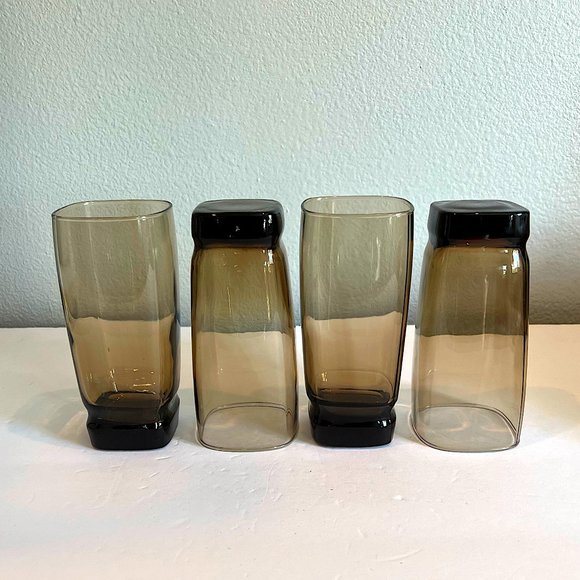Set of Four MCM Libbey Carrington Tawny Smoke Brown Square Highball Tumblers - Picture 6 of 8